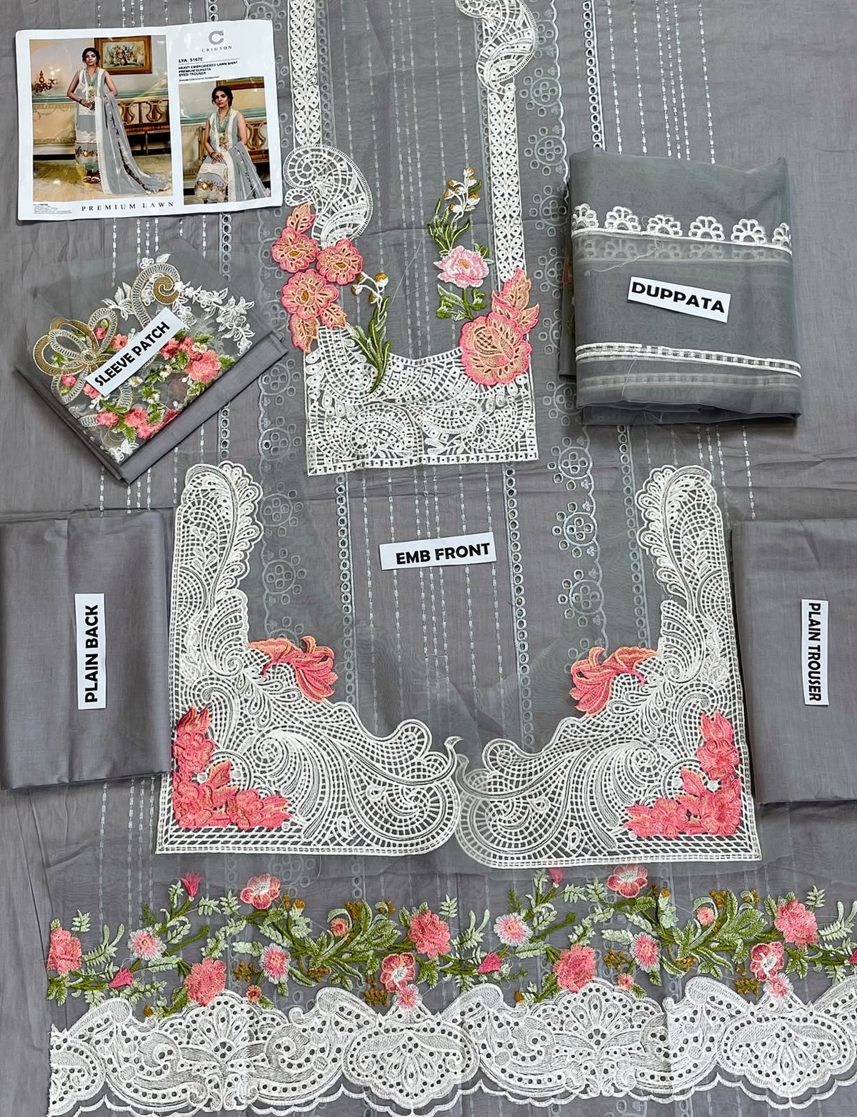 Crimson Embroidered Lawn 3-Piece Suit