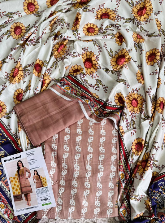 Gul Ahmed Printed Linen 3 Piece Unstitched Suit | Premium Winter Collection