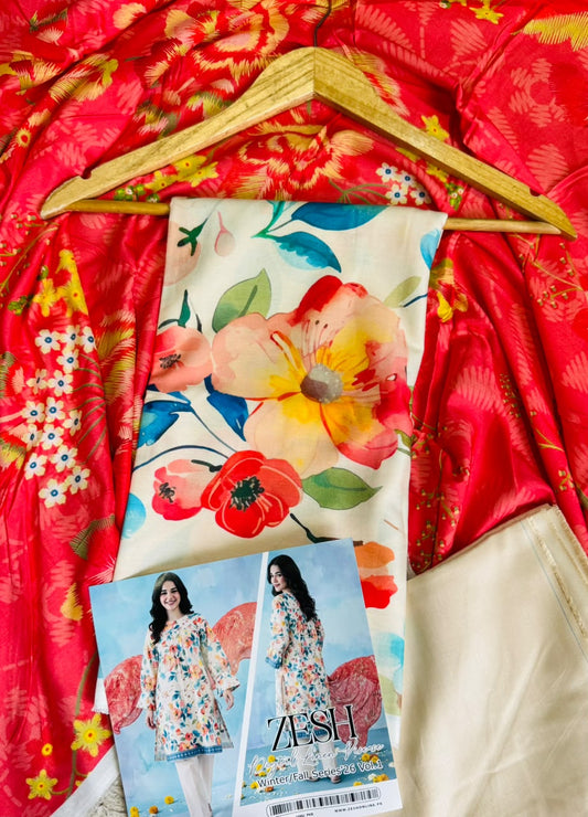 Zesh Digital Printed Linen Viscose 3 Piece Unstitched Suit | Premium Collection