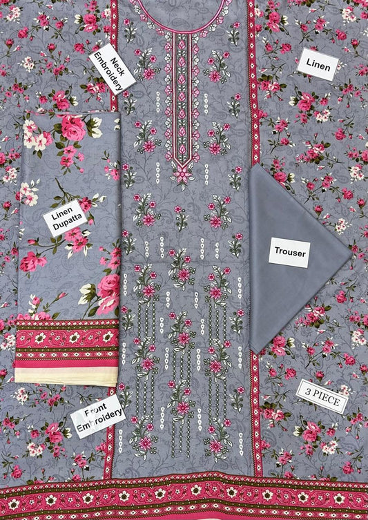 Nishat Embroidered Printed Linen 3-Piece Suit