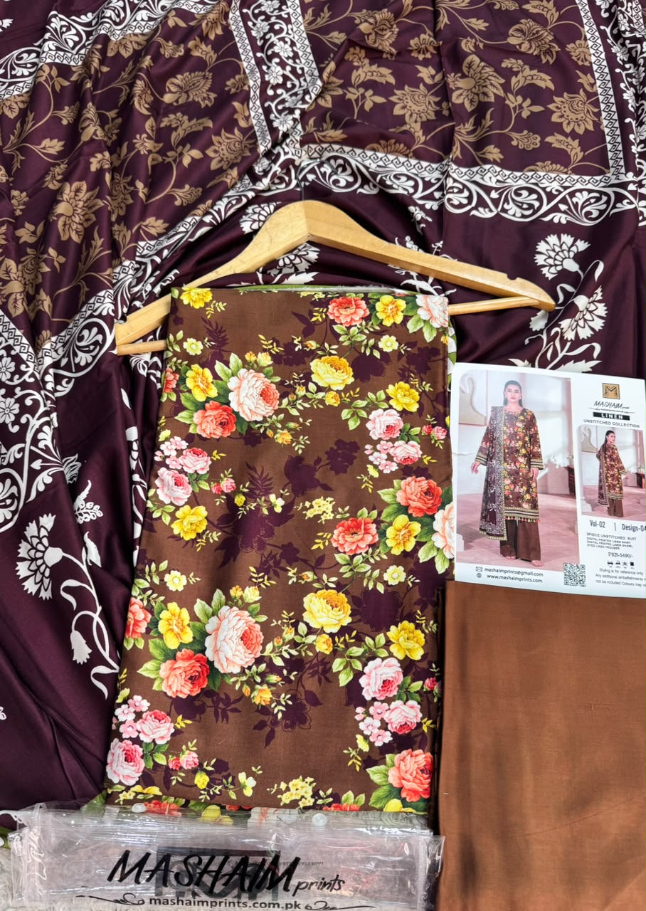 Mashaim Digital Printed Linen 3 Piece