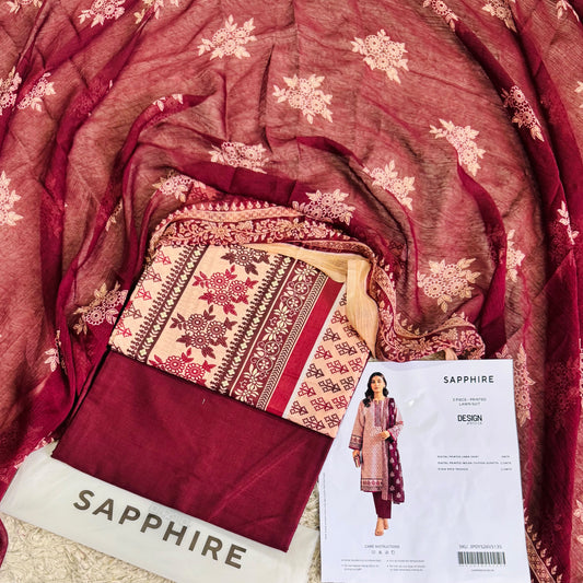 Sapphire Digital Printed Lawn 3 Piece Unstitched Suit