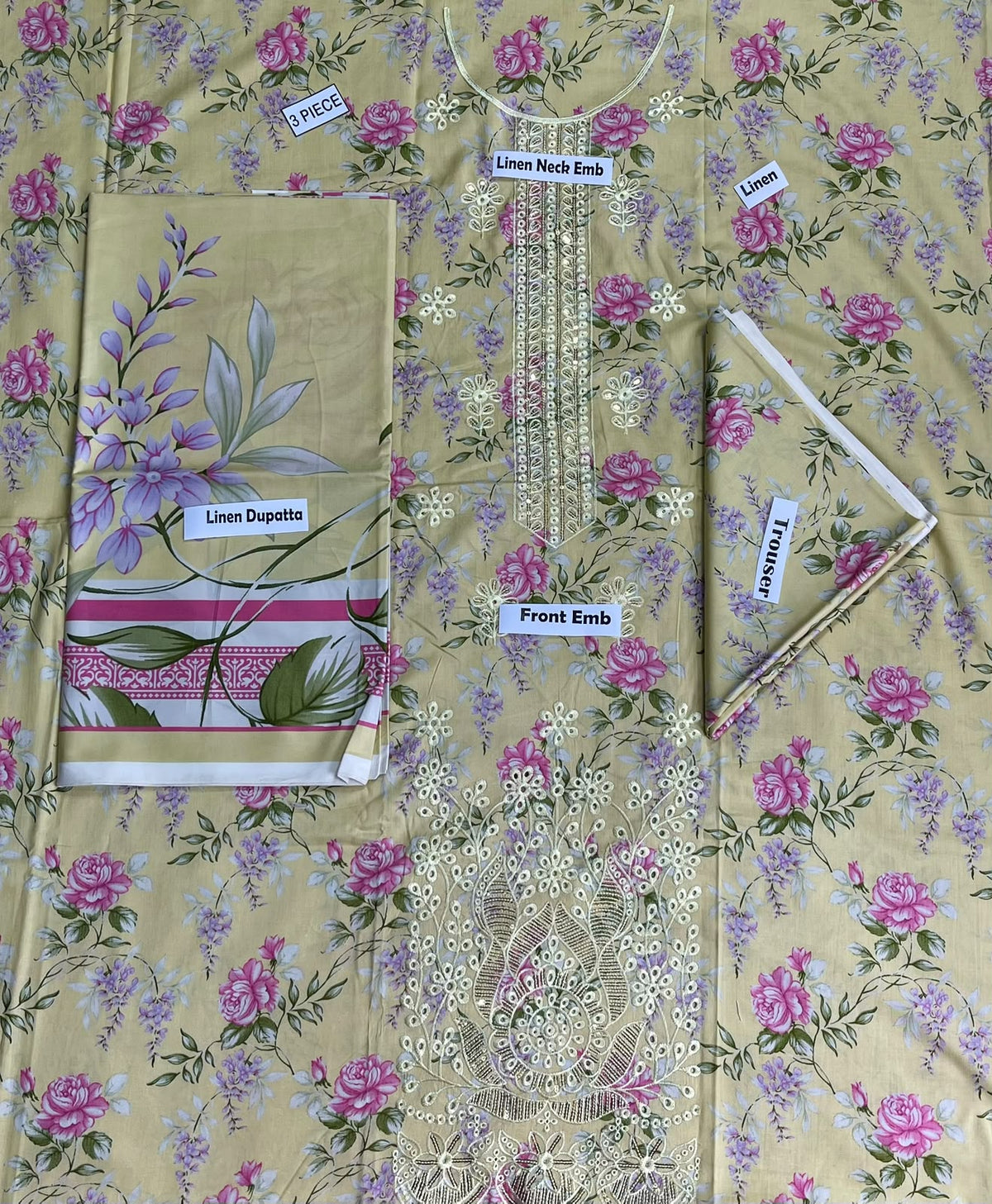 Bonanza Satrangi Embroidered Printed Linen 3-Piece Suit