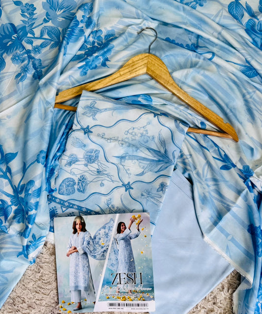 Zesh Digital Printed Linen Viscose 3 Piece Unstitched Suit | Premium Collection