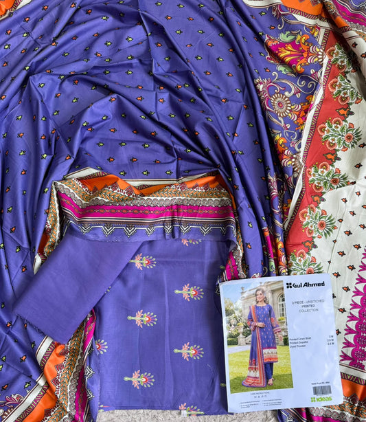 Gul Ahmed Printed Linen 3 Piece Unstitched Suit | Premium Winter Collection