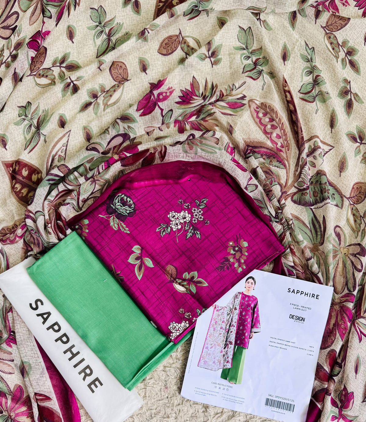 Sapphire Digital Printed Lawn 3 Piece Unstitched Suit