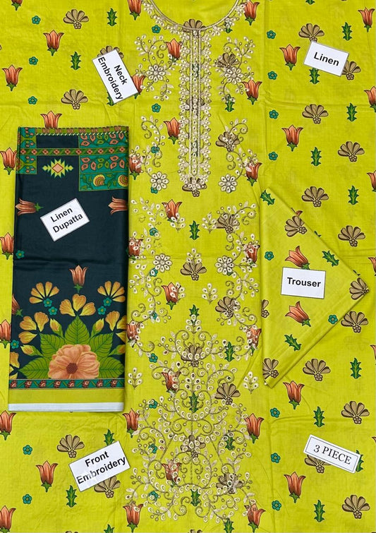 Sapphire Embroidered Printed Linen 3-Piece Suit