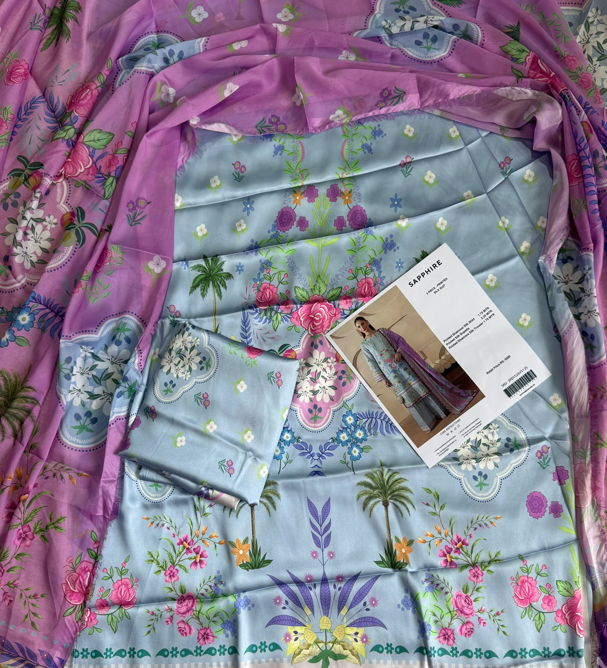 Sapphire Printed Shamooz Silk 3Pc Suit