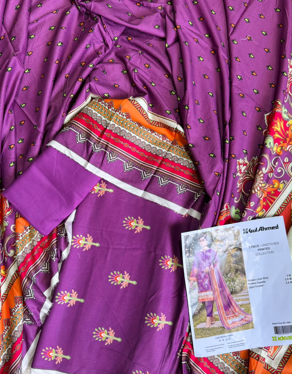 Gul Ahmed Printed Linen Unstitched 3 Piece Suit – Elegant Winter Collection