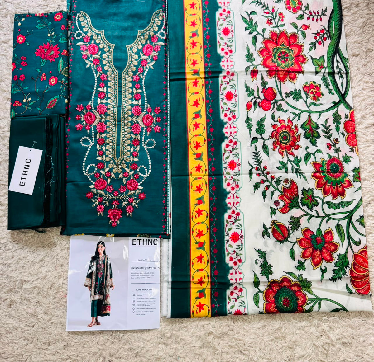 Ethnic Embroidered Unstitched 3 Piece Suit for Women