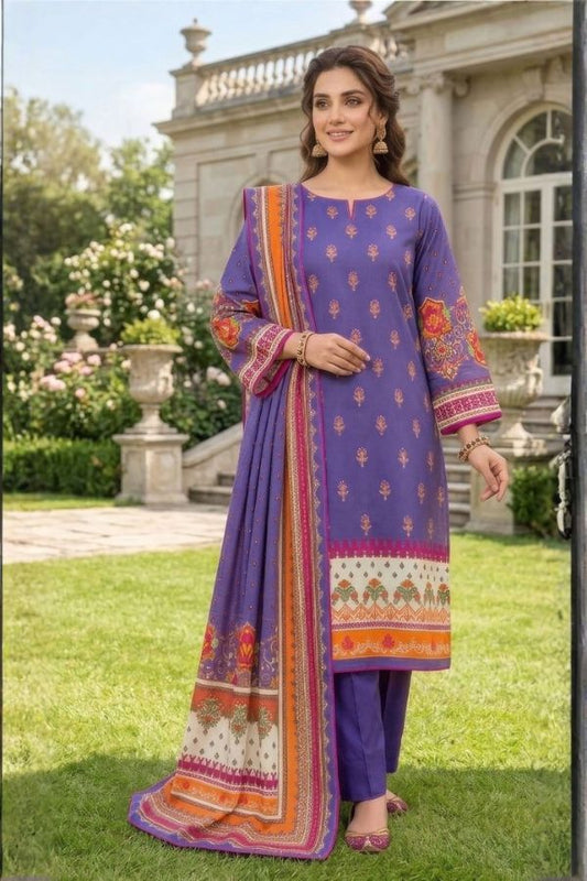 Gul Ahmed Printed Linen Unstitched 3 Piece Suit – Elegant Winter Collection
