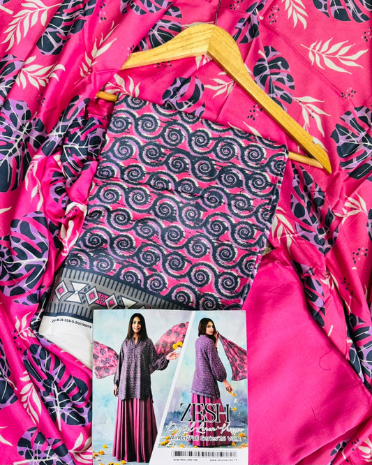 Zesh Digital Printed Linen Viscose 3 Piece Unstitched Suit | Premium Collection