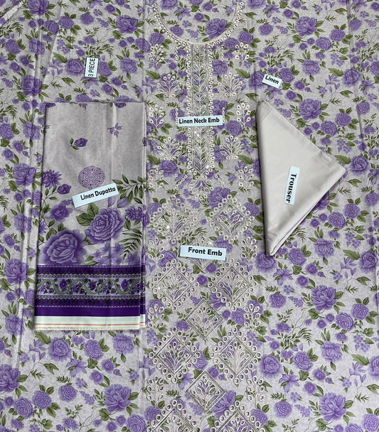 Bonanza Satrangi Embroidered Printed Linen 3-Piece Suit