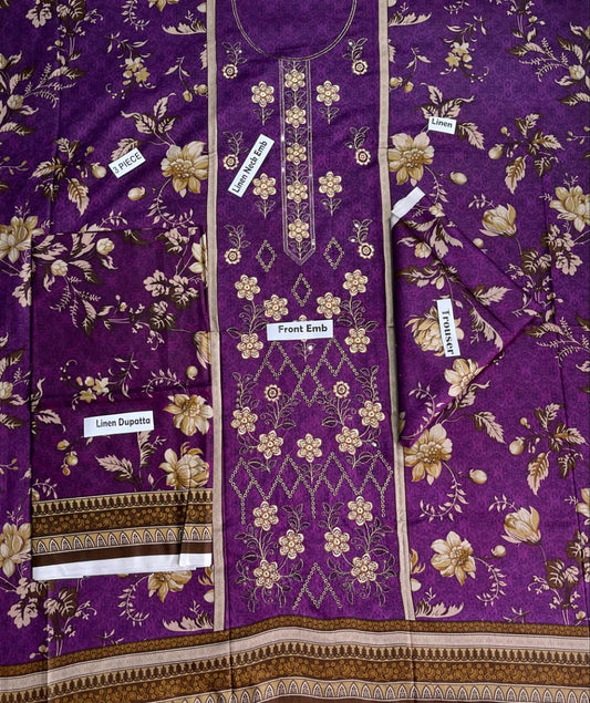Sapphire Embroidered Printed Linen 3-Piece Suit