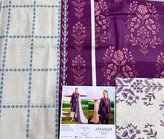 AFSANAH Premium Printed Khaddar 3 Piece