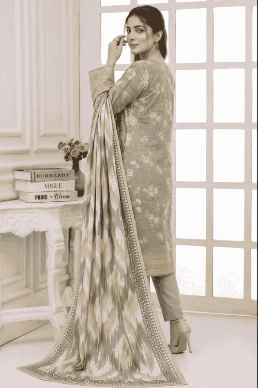 Mashaim Printed Khaddar 3 Piece Unstitched Suit