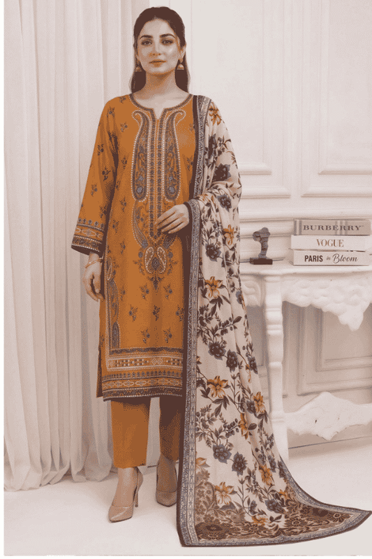 Mashaim Printed Khaddar 3 Piece Unstitched Suit