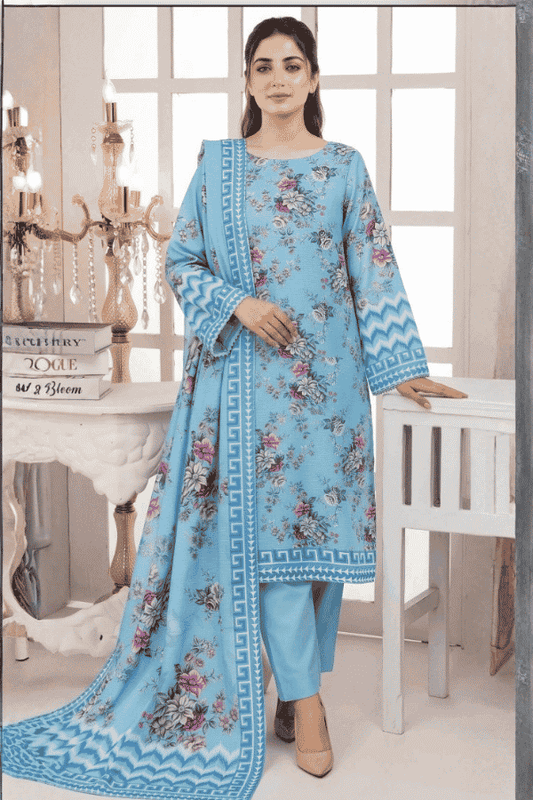 Mashaim Printed Khaddar 3 Piece Unstitched Suit