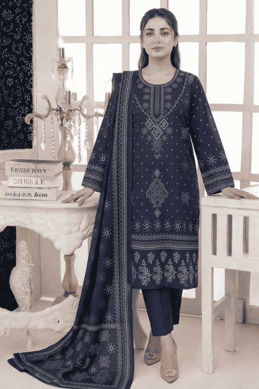 Mashaim Printed Khaddar 3 Piece Unstitched Suit
