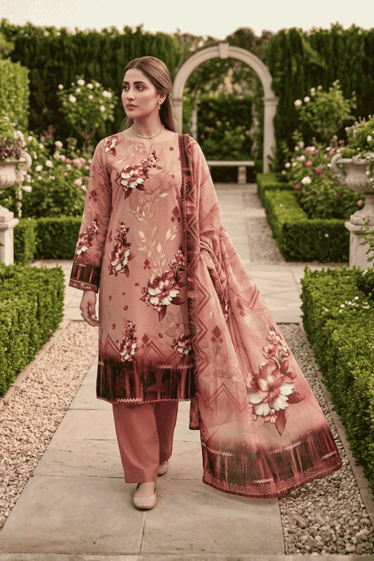Alkaram Printed Slub Linen 3 Piece Unstitched Suit