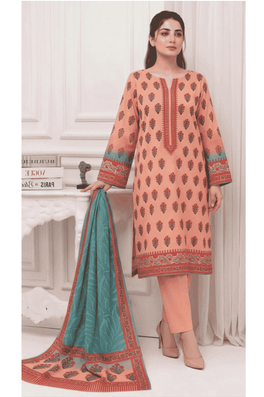 Mashaim Printed Khaddar 3 Piece Unstitched Suit