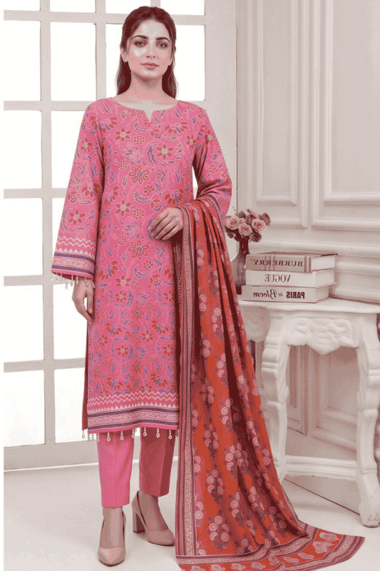 Mashaim Printed Khaddar 3 Piece Unstitched Suit