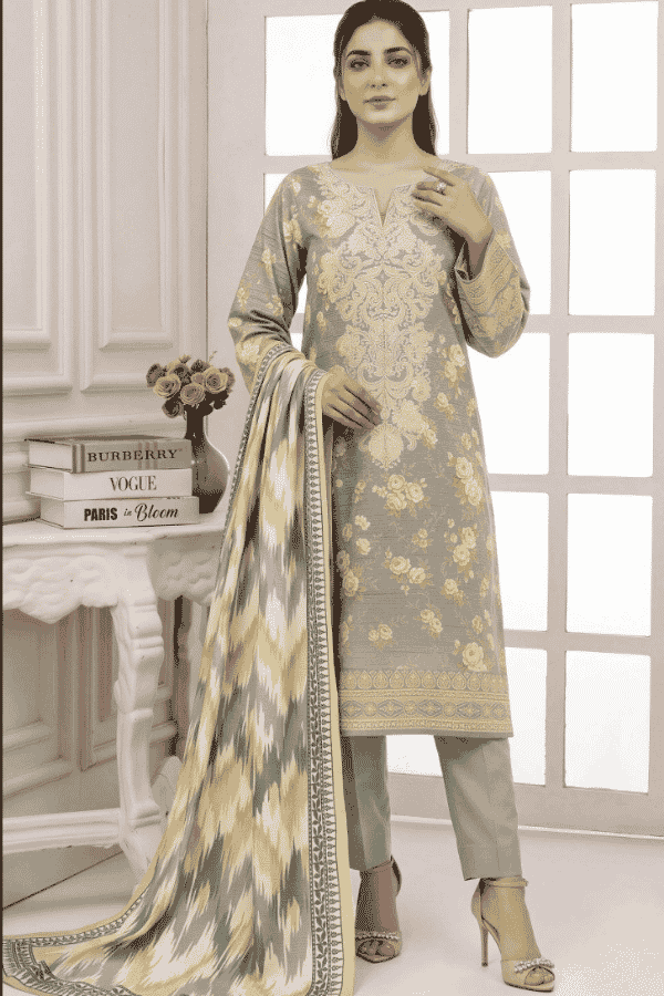 Mashaim Printed Khaddar 3 Piece Unstitched Suit