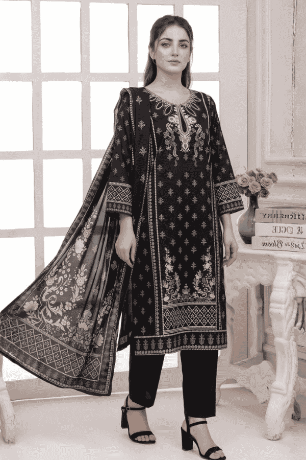 Mashaim Printed Khaddar 3 Piece Unstitched Suit