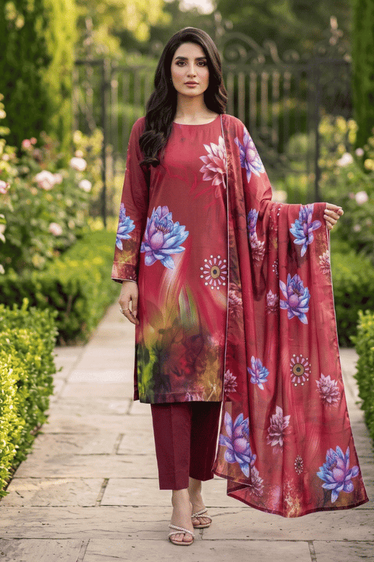 Alkaram Printed Slub Linen 3 Piece Unstitched Suit