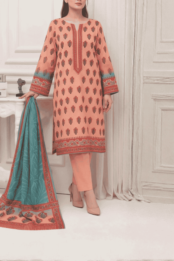 Mashaim Printed Khaddar 3 Piece Unstitched Suit