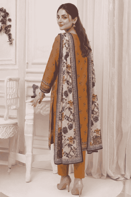 Mashaim Printed Khaddar 3 Piece Unstitched Suit