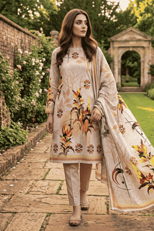 Alkaram Printed Slub Linen 3 Piece Unstitched Suit