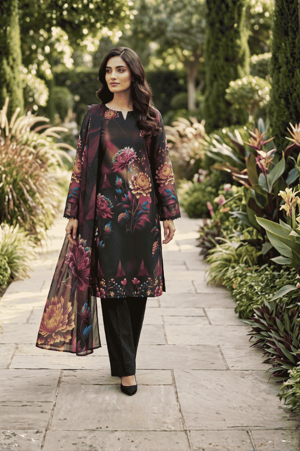 Alkaram Printed Slub Linen 3 Piece Unstitched Suit