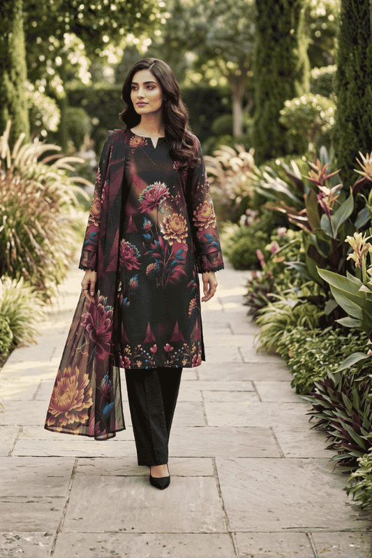 Alkaram Printed Slub Linen 3 Piece Unstitched Suit