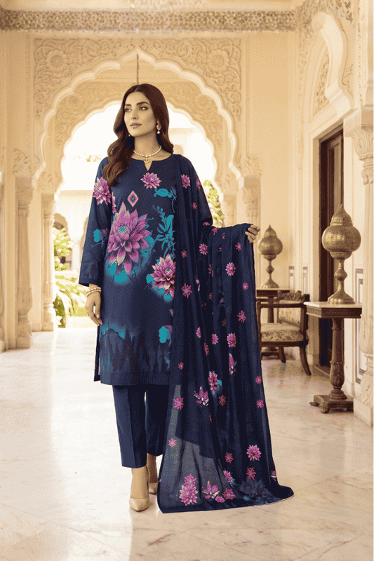 Alkaram Printed Slub Linen 3 Piece Unstitched Suit