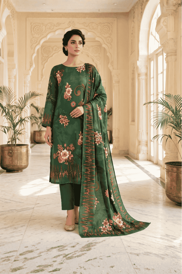 Alkaram Printed Slub Linen 3 Piece Unstitched Suit