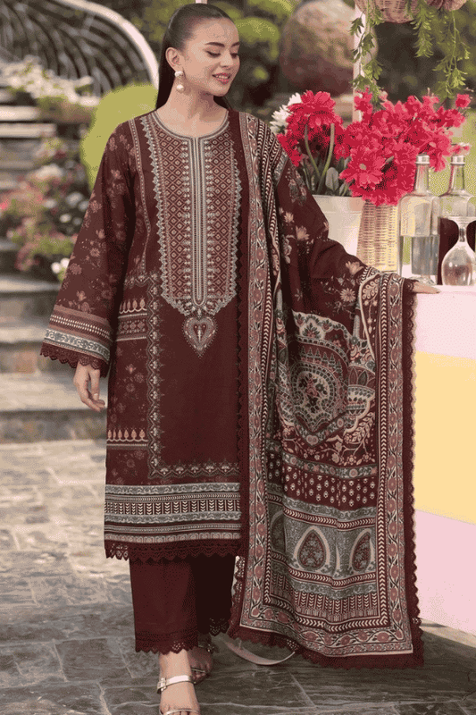 Malhaar Printed Linen 3 Piece Unstitched Suit